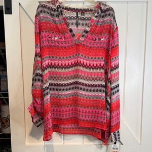 V-Neck Striped Blouse in Pink & Red